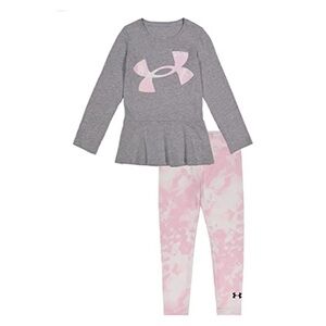Under Armour Gray & Pink Long Sleeve Peplum Top & Legging Set Size 4T